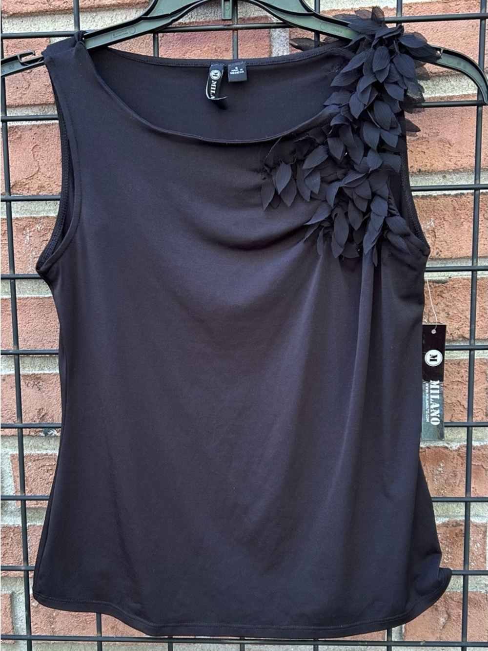 Milano Black Sleeveless Tank with Petal Shoulder Detail NWT